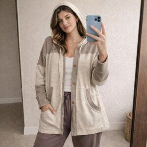 Unisex Blumin Patchwork Hooded Cardigan. Boho Earth Tone Oversized Fit size L/XL